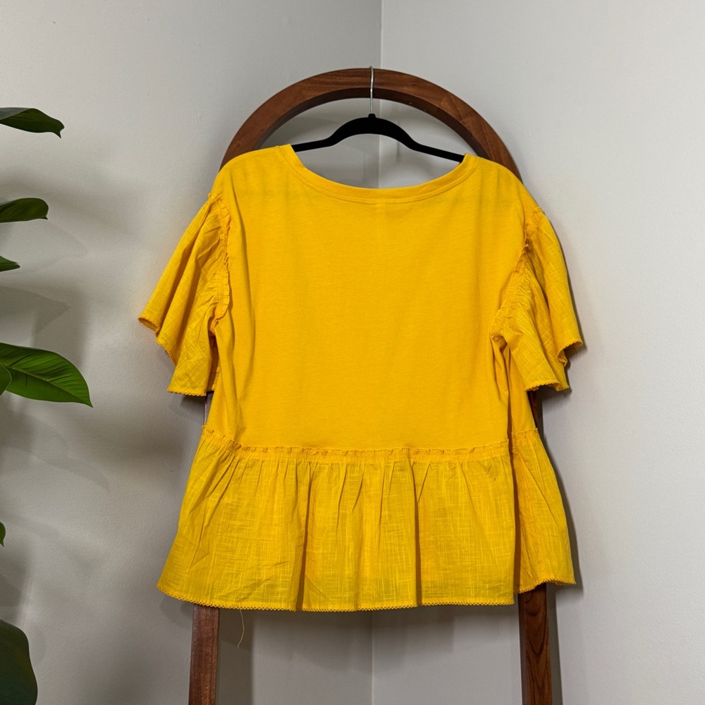 By Anthropologie MEDIUM Mustard Yellow Babydoll Top - Picture 4 of 10